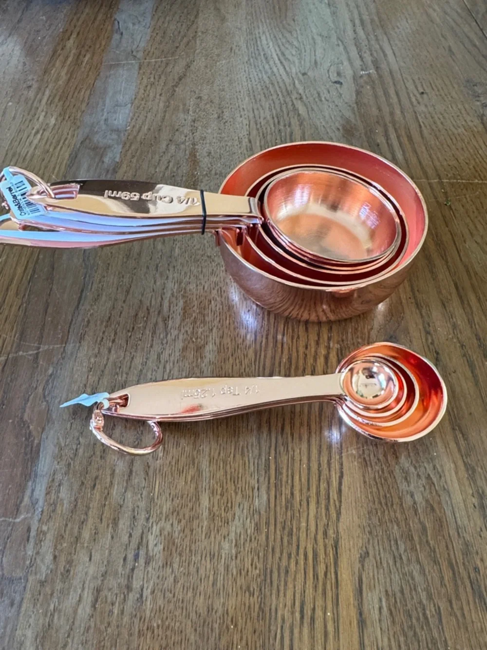 Crate and Barrel Copper Nested Measuring Cups and Spoons Set